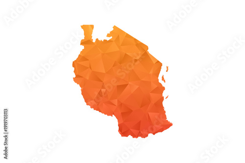 Tanzania Map - Polygon Style Vector Illustration in Orange Gradient, Low Poly Geometric Design, Isolated on White Background for Infographics and Education.