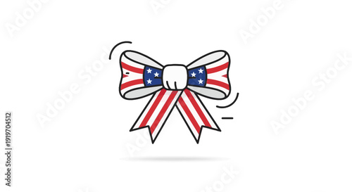 USA Flag Bow Tie Ribbon Icon, Independence Day Celebration, Patriotic American Symbol