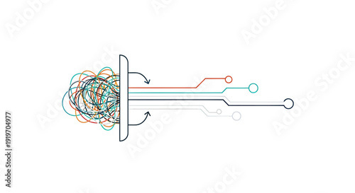 Vector illustration of a fiber optic cable with colorful wires and a connector, isolated on transparent background