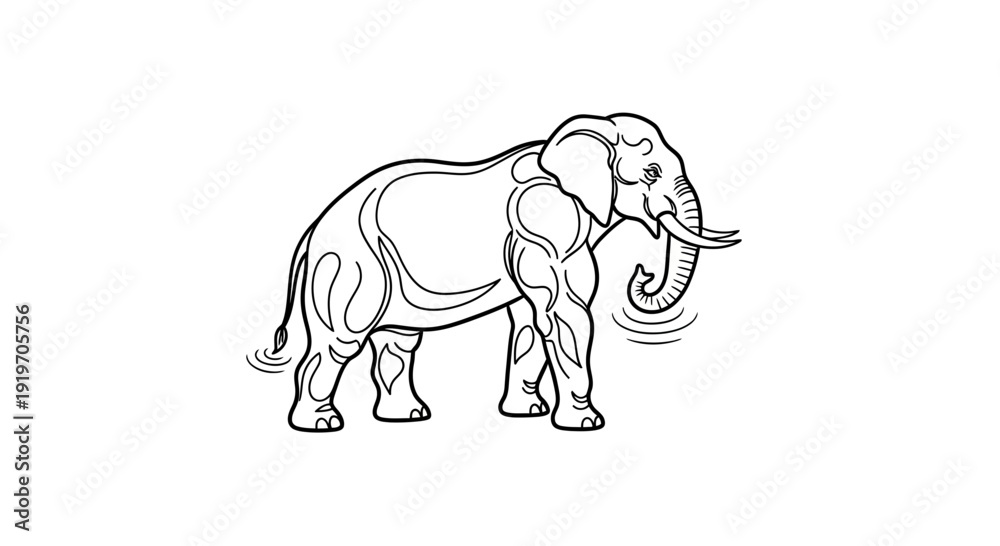 Fototapeta premium Stylized Elephant Outline with Swirls and Water Ripples