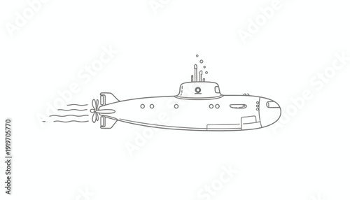 Submarine outline, underwater vehicle, marine transport, vector illustration, simple drawing