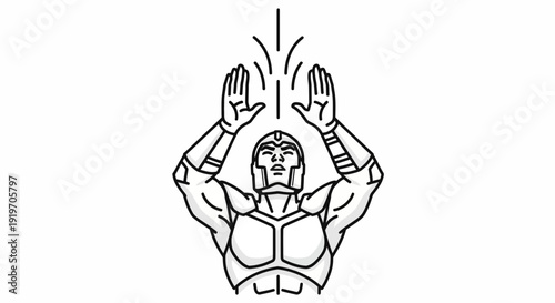 Superhero with raised hands, reaching for light, power, inspiration, victory, comic style