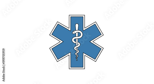 Star of Life Medical Symbol with Caduceus Rod of Asclepius on Blue Background