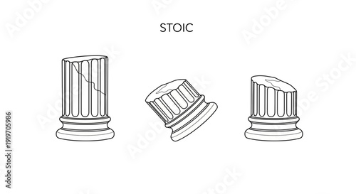 Stoic Philosophy Concept: Broken Ancient Greek Columns Symbolizing Resilience