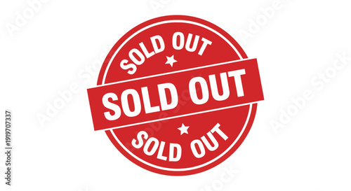 A vibrant red sold out circular badge with bold text and star accents on transparent background silhouette high quality professional detailed