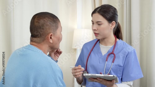 Caregiver, support worker look after senior woman patient, disability at nursing home. Elderly grandmother in wheelchair receiving physical therapy with support from female nurse therapist during the 