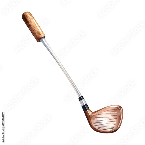 Golf club with wooden head and metal shaft, designed for sports, isolated on transparent background, vector illustration