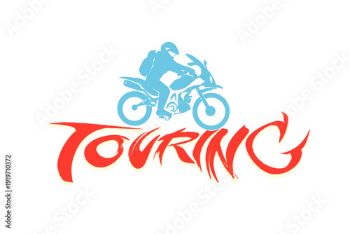 colorful touring writing with the silhouette of a touring motorbike rider