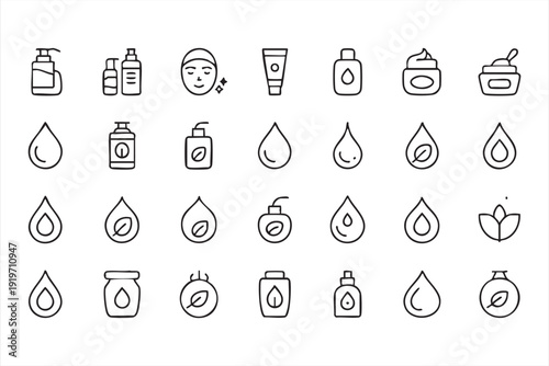 Minimal cosmetic outline symbols for natural skincare and organic beauty concepts