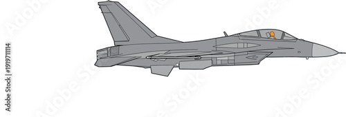 Modern Military Fighter Jet Side View Vector Illustration of Combat Aircraft with Pilot Isolated on White Background