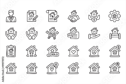 Minimal house and real estate vector icons for property management and insurance