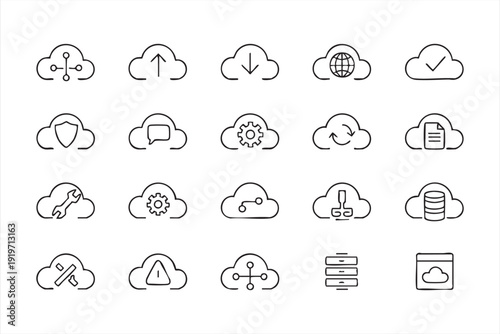 Upload download and sync minimal cloud technology icon pack