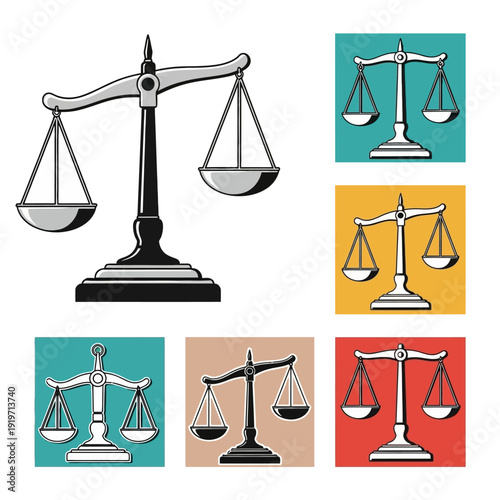 Set of Scales Illustrations for Justice.