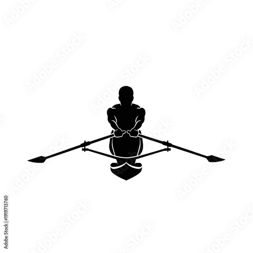 Silhouette of a Rowing Athlete Exercising.