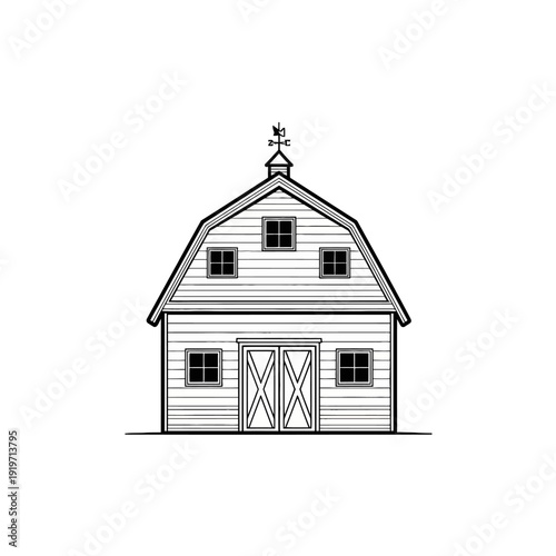 Simple Barn with Weather Vane Illustration.