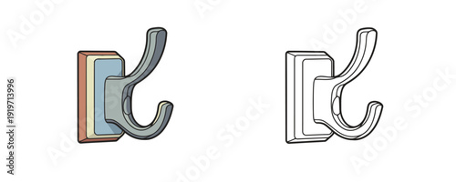 Double metal wall hook in flat vector and line art styles minimalist illustration isolated on white background accessory for hanging clothes or towels in bathroom