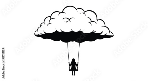 A person swings on a swing suspended from a cloud