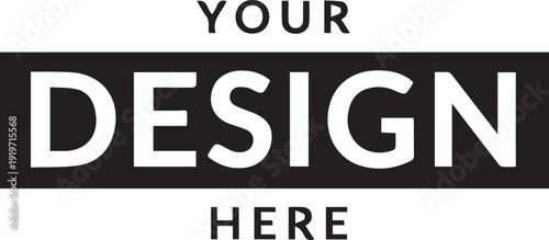 A black and white graphic template with a large rectangular text box and placeholder text for custom design
