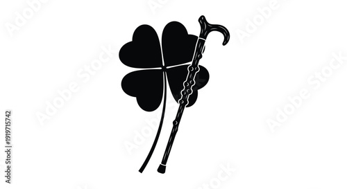 A four-leaf clover symbol intertwined with a walking cane.