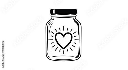 A glass jar contains a glowing heart symbol.