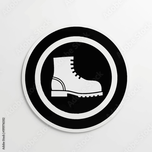 White Safety Boot Icon on Black Background.