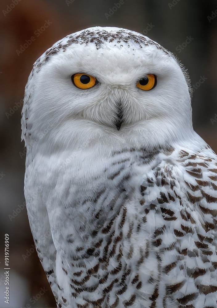 Obraz premium Snowy Owl Portrait with Intense Yellow Eyes