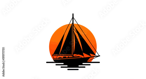 Silhouette of a sailboat against a sunset vector illustration