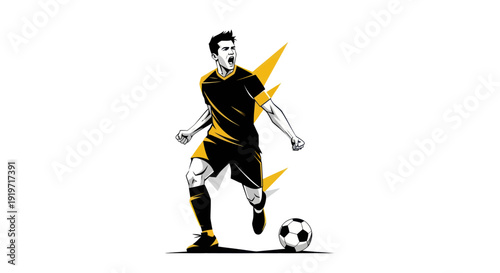Soccer player in action illustration black and yellow color design