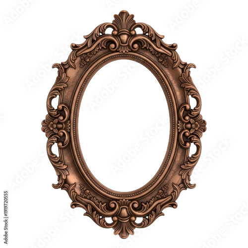 An ornate oval picture frame on a white background isolated on transparent background