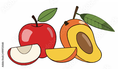 Fresh apple mango fruit vector illustration in flat minimal organic design style