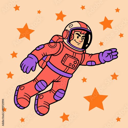 Cartoon Astronaut Floating in Space Among Stars