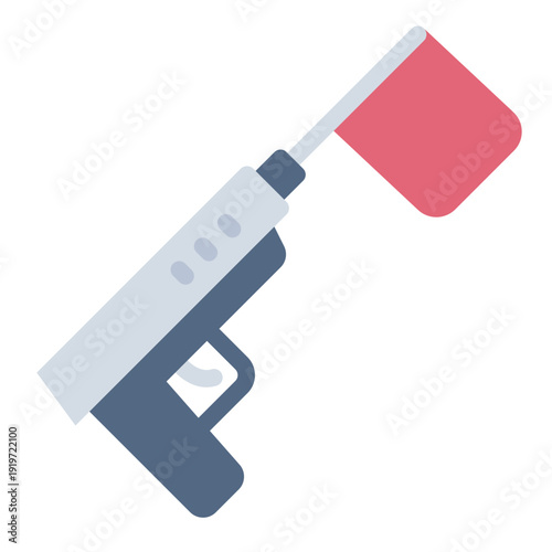 fake gun flat icon. toy weapon prop. prank object. playful joke