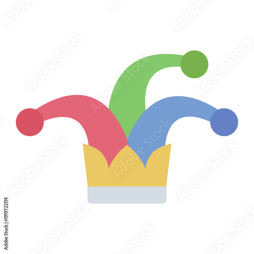 jester hat flat icon. comic costume headwear. playful humor. circus theme