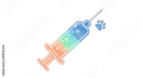 Colorful syringe with paw print symbolizing pet vaccination concept in veterinary medicine