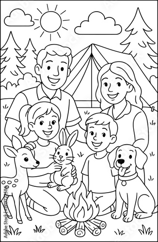 Detailed Camping hand drawn vector illustration doodle art line art coloring page for kids