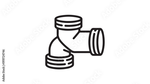 Pipe Fitting in Simple Line Art Style with Black Color on White Background for Plumbing Diagram