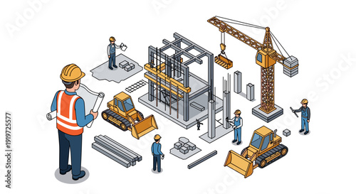 Construction Site Workers Building Structure.