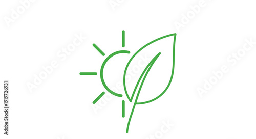 Green Leaf and Sun Icon Symbol.