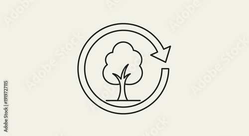 Simple Line Art Tree Recycling Symbol.