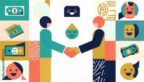 Two People Shaking Hands in a Business Deal Illustration