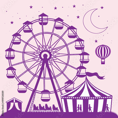 A Purple Carnival Scene Under the Night Sky