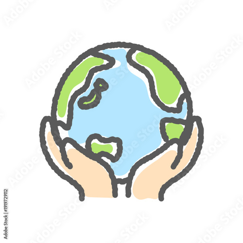 手描き風 手に包まれた地球アイコン｜Earth in Hands Environmental Protection Illustration