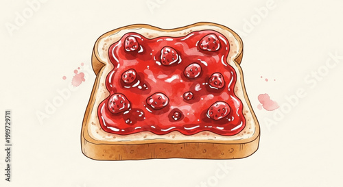 Delicious slice of toast with strawberry jam on top breakfast food sweet treat isolated on white background