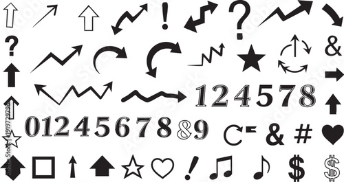 Black and white typographic symbols and typography arrows