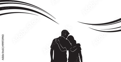 Couple Silhouette Embrace Love and Intimacy in Minimalist Style