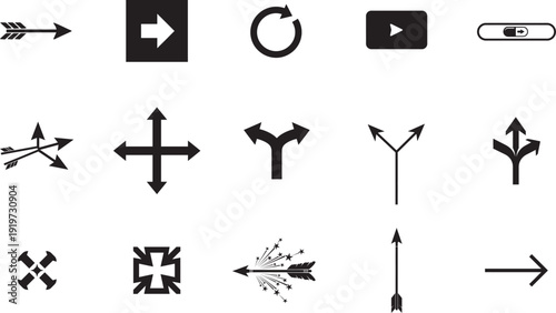 Black Arrow and Interface Icons Set for UI UX Design