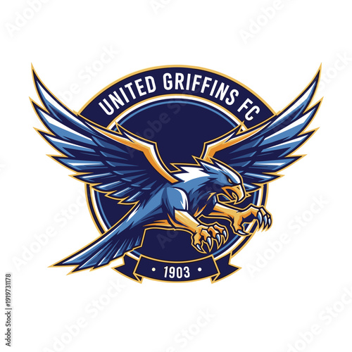 Blue and Gold Griffin Sports Logo Emblem.