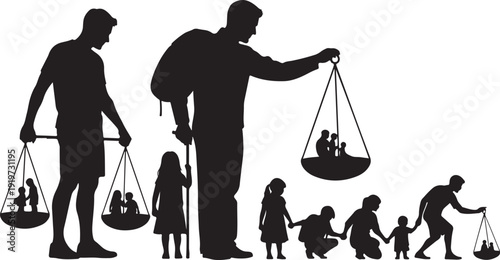 Silhouette of people balancing and helping each other