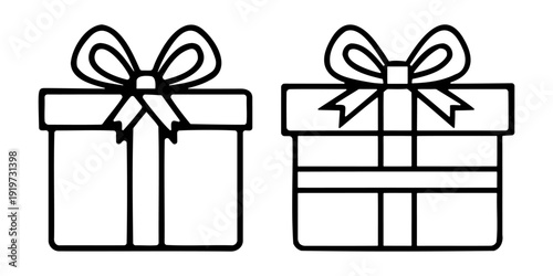 Minimalist gift box icons with ribbon bows for Eid holiday packaging and celebration branding