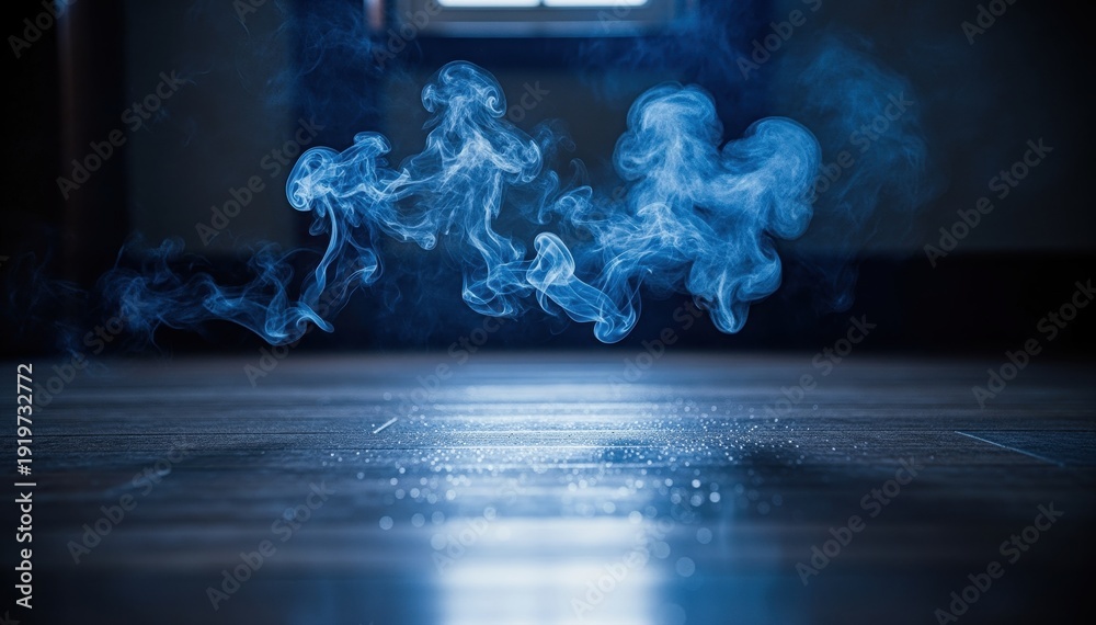 Obraz premium Mysterious Smoke Dancing: A mesmerizing dance of ethereal smoke, illuminated by a soft, diffused light, curls and drifts across a reflective surface. Its smoky embrace hinting at hidden dimensions.